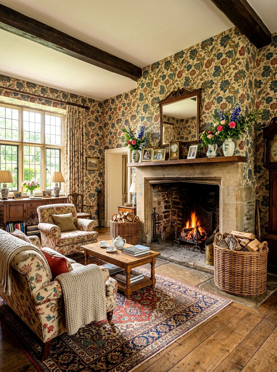 Traditional Braided Wicker Basket - 30 fireplace wood basket ideas