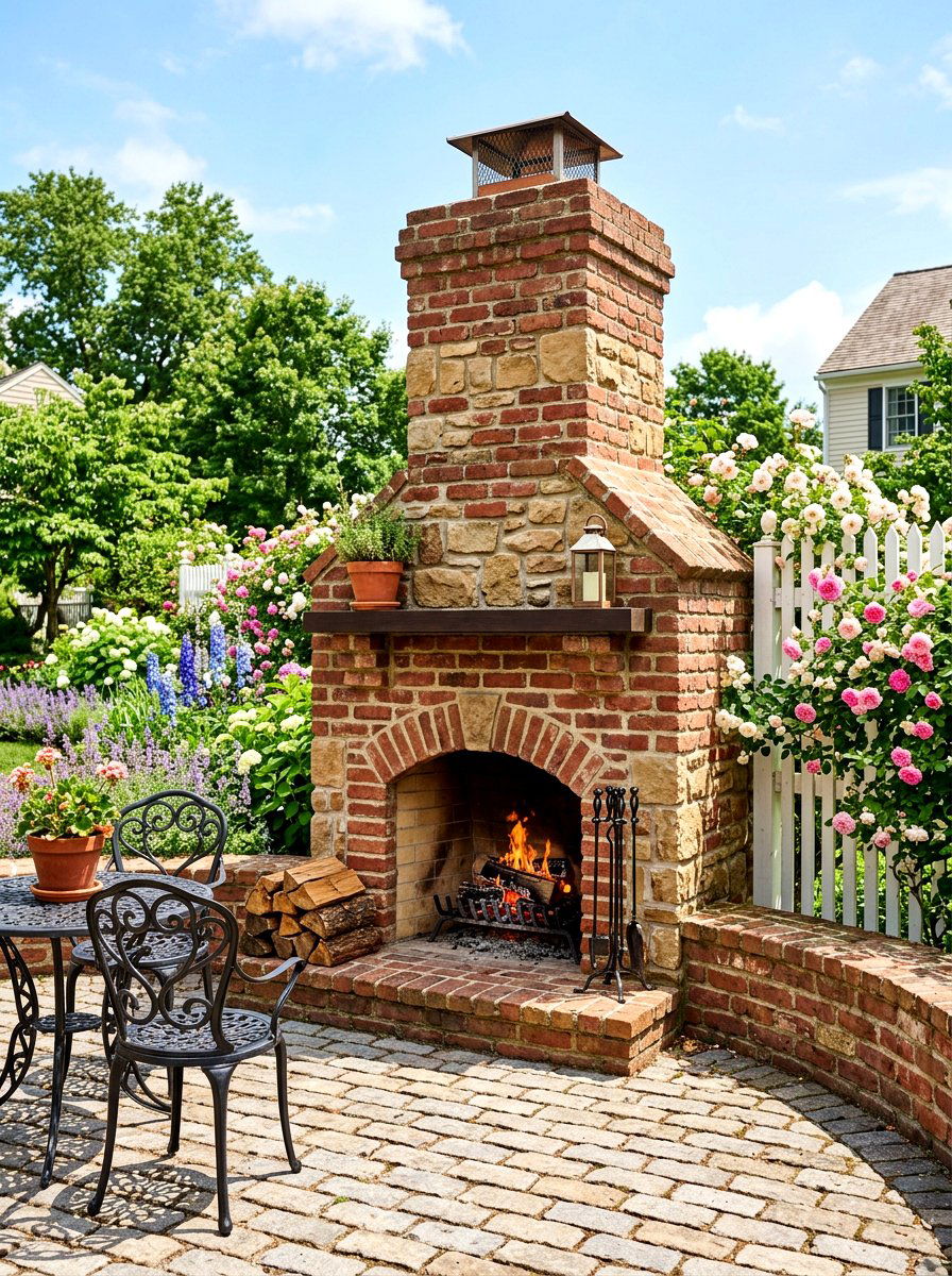 Traditional Brick And Stone Fireplace - 30 stone outdoor fireplace ideas