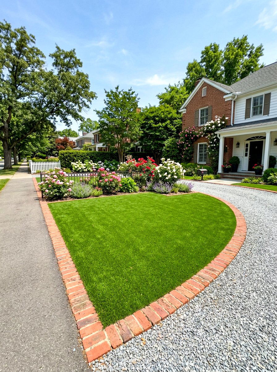Traditional Brick Edging - 30 artificial grass front yard ideas