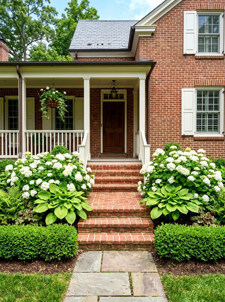 Traditional Brick Porch Flower Bed - 30 front stoop garden ideas