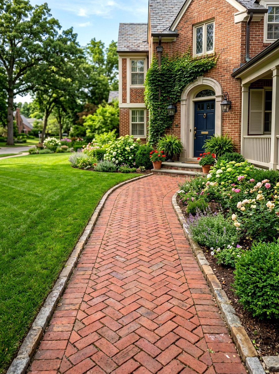 Traditional Brick Walkway - 30 front entry landscaping ideas