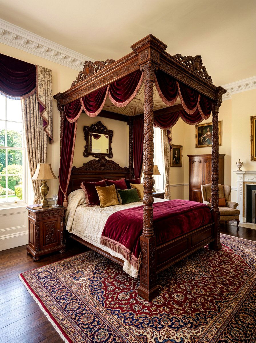 Traditional Carved Wood Canopy Bed - 30 four poster bed ideas