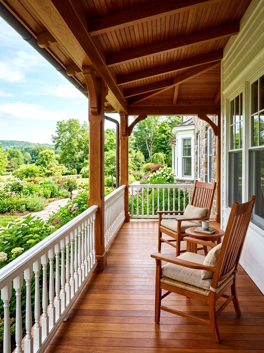 Traditional Cherry Wood Veranda - 30 warm wood patio lounge ideas