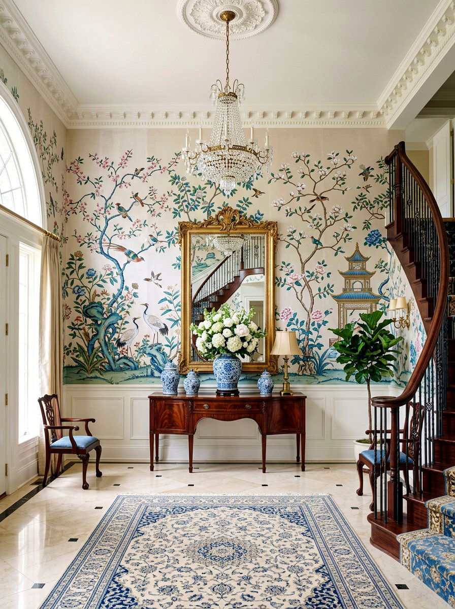 Traditional Chinoiserie Foyer Wallpaper - 30 entry wallpaper ideas