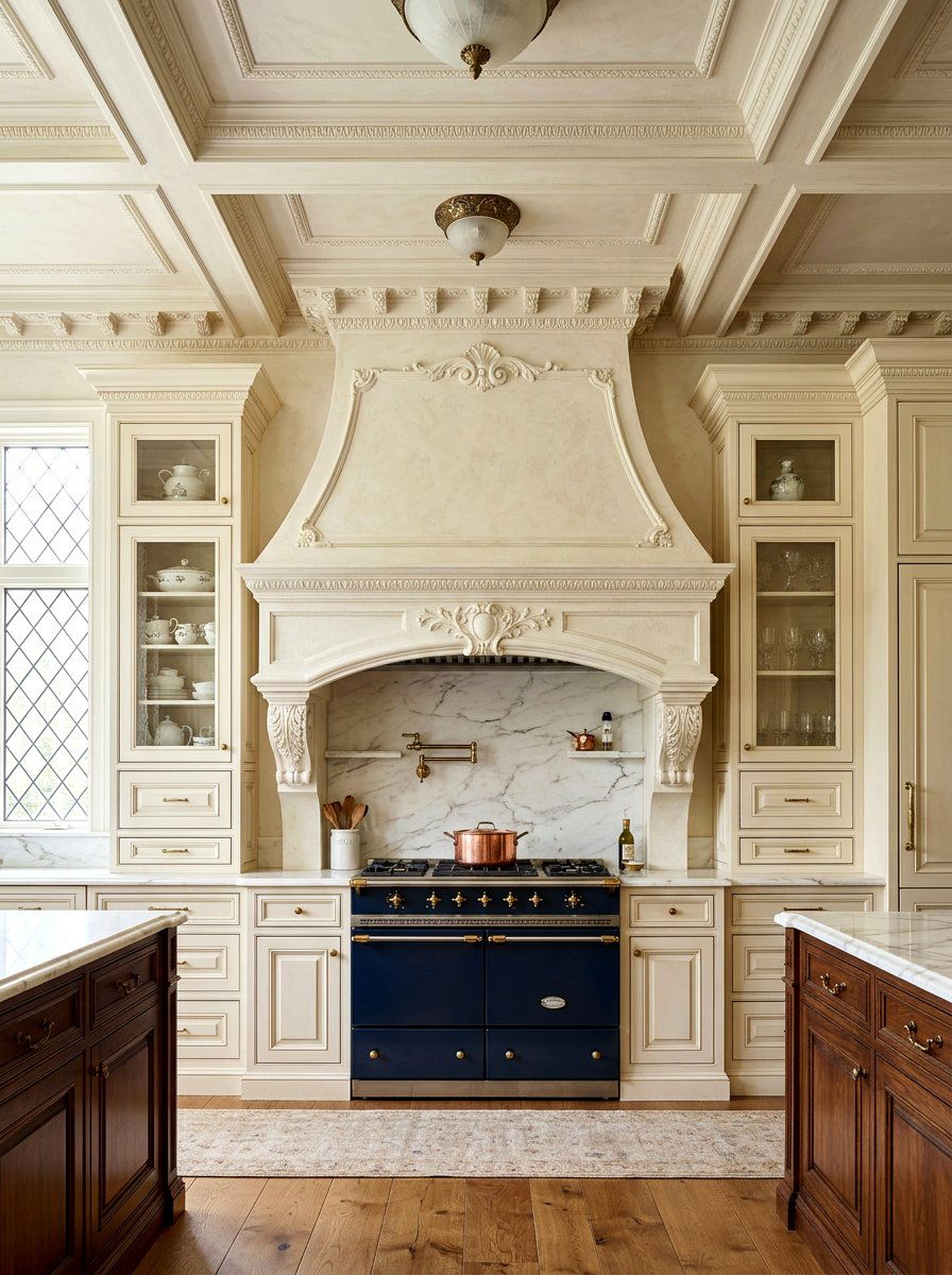Traditional Crown Molded Plaster Hood - 30 plaster range hood ideas