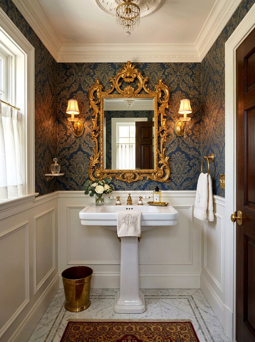 Traditional Damask Powder Room - 30 wallpaper decor ideas