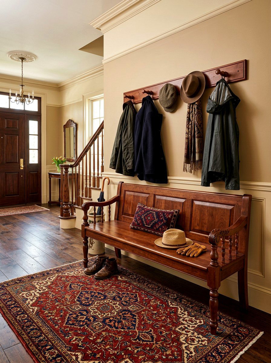 Traditional Entry Bench With Wood Hooks - 30 entry bench and hooks ideas