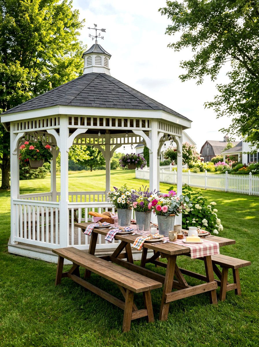 Traditional Farmhouse Gazebo Dining - 30 gazebo dining area ideas