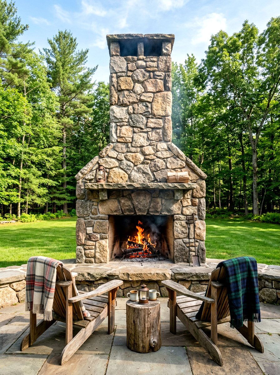 Traditional Fieldstone Outdoor Fireplace - 30 patio fireplace ideas