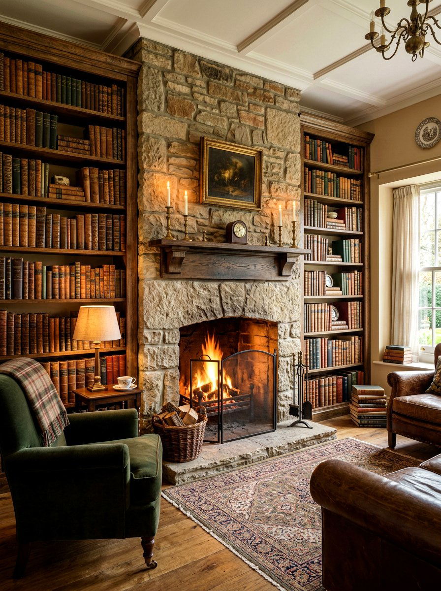 Traditional Fireplace Surround With Antique Book Displays - 30 vintage book decor ideas