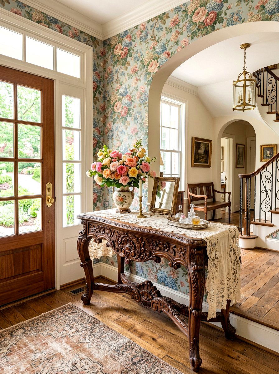 Traditional Floral Carved Table - 30 pedestal entry table ideas