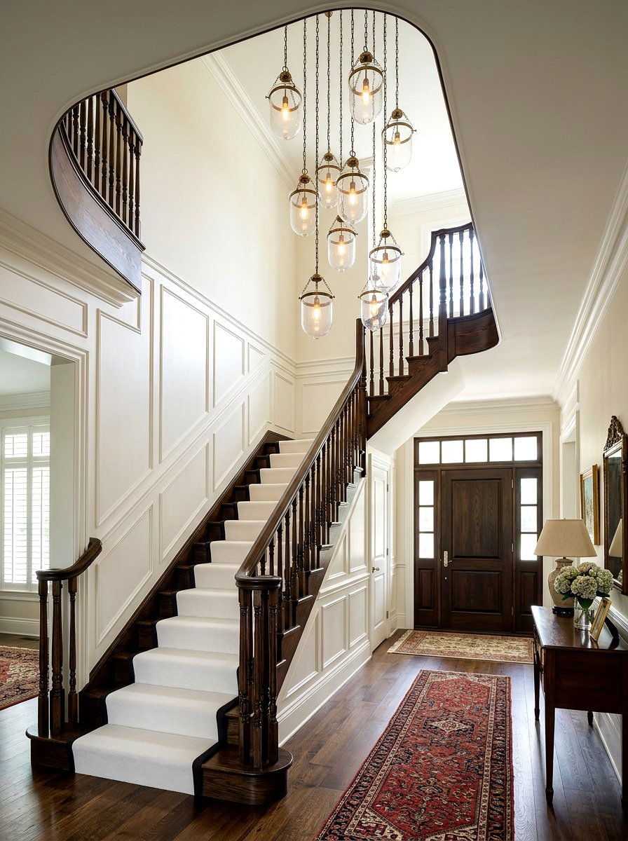 Traditional Foyer Staircase Pendant - 30 stair lighting ideas