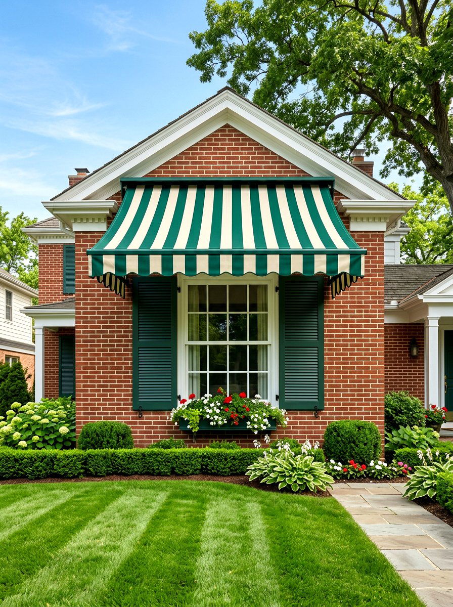 Traditional Green Stripe Window Awning - 30 scalloped awning ideas