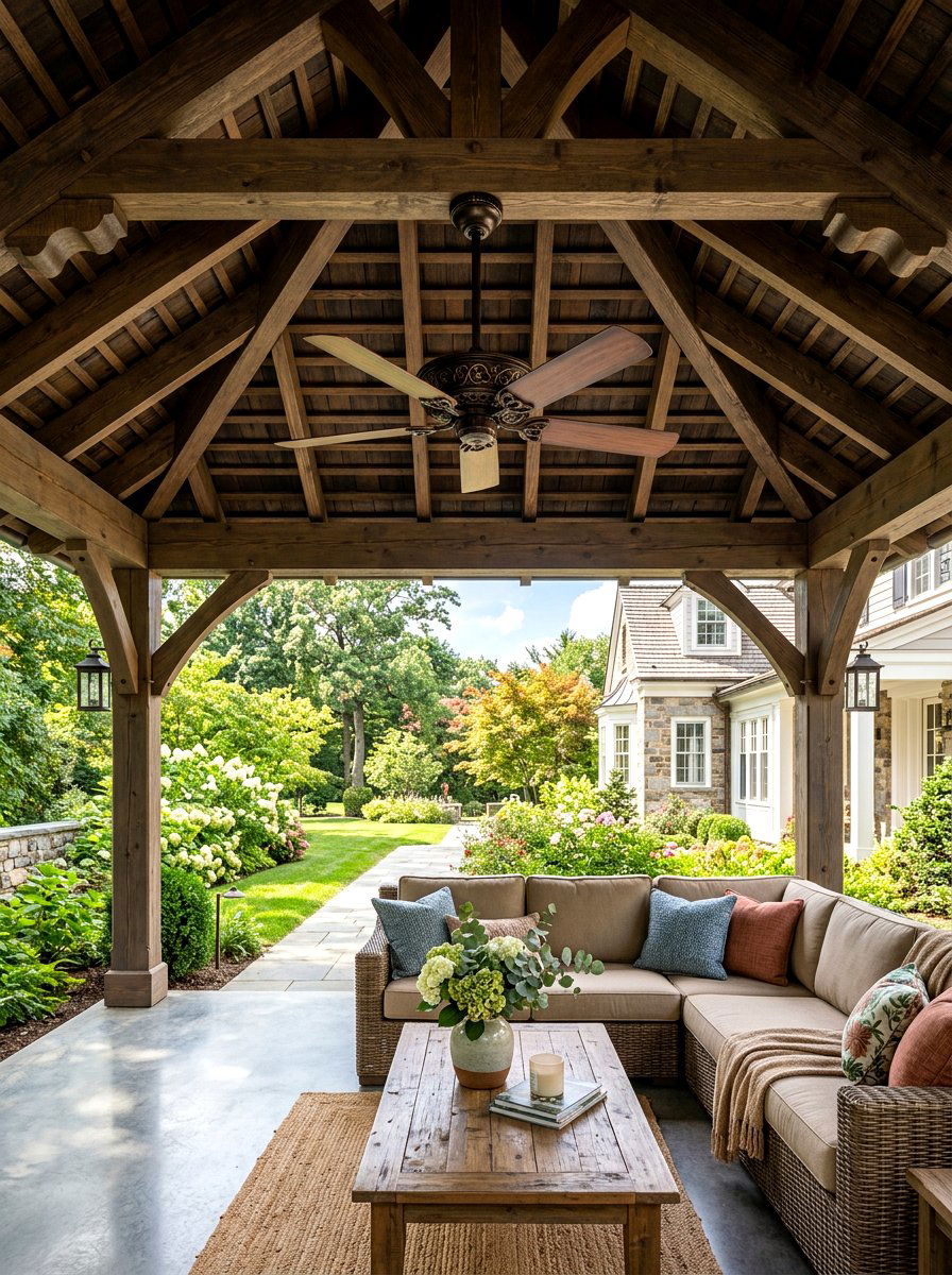 Traditional Hip Roof Wood Pavilion - 30 wood pavilion patio ideas