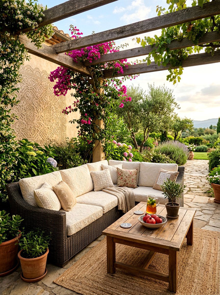 Traditional Lace Texture Lounge Area - 30 textured stucco backyard ideas