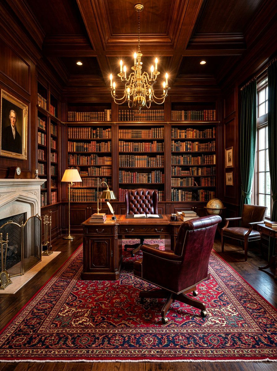 Traditional Leather Library Office - 30 executive home office ideas
