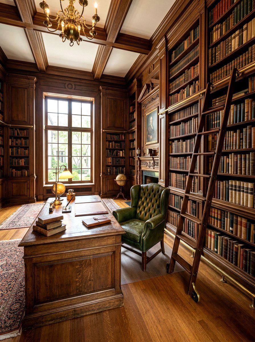 Traditional Library Style Office - 30 wood paneled office ideas
