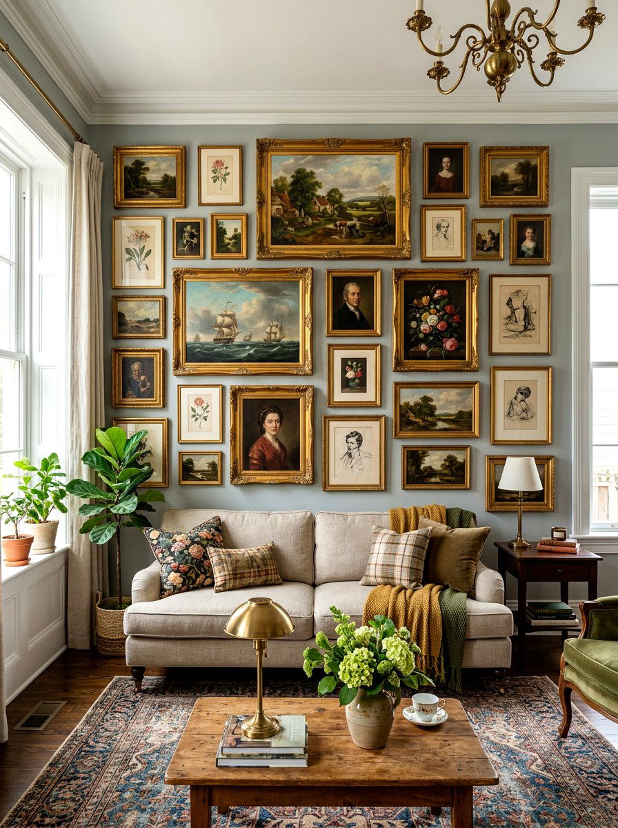 Traditional Living Room Gallery Wall - 30 collected traditional living room ideas