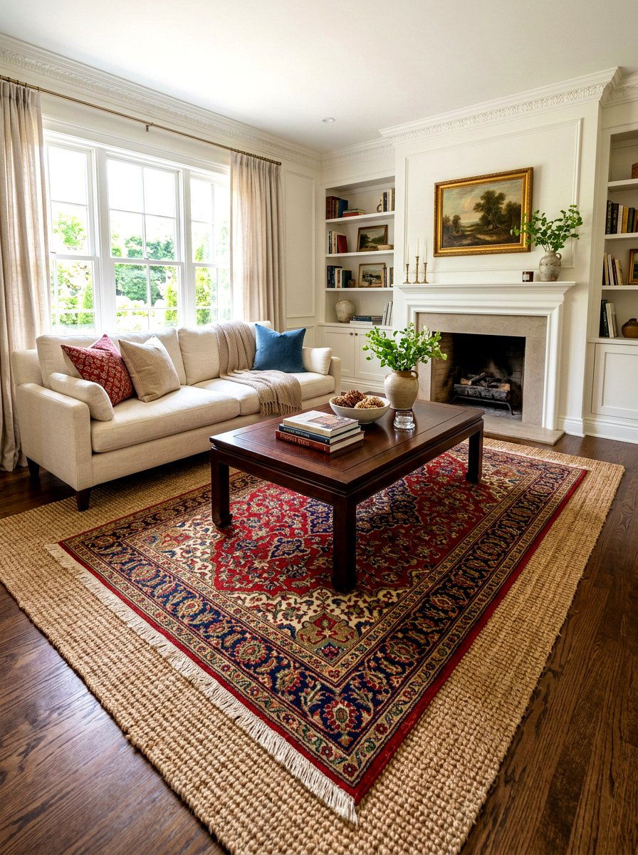 Traditional Living Room Rug Layering - 30 layered traditional living room ideas