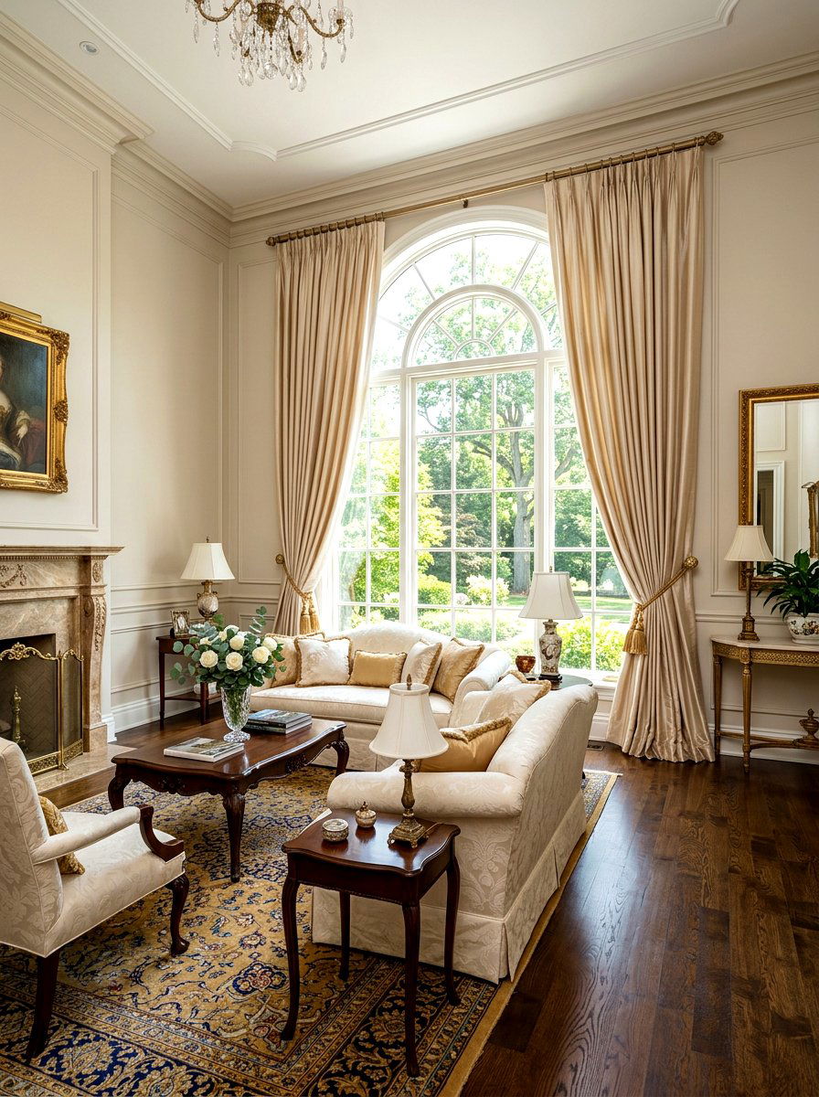 Traditional Living Room Silk Drapery - 30 layered traditional living room ideas