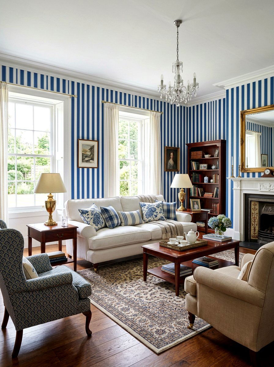 Traditional Living Room Striped Wallpaper - 30 collected traditional living room ideas