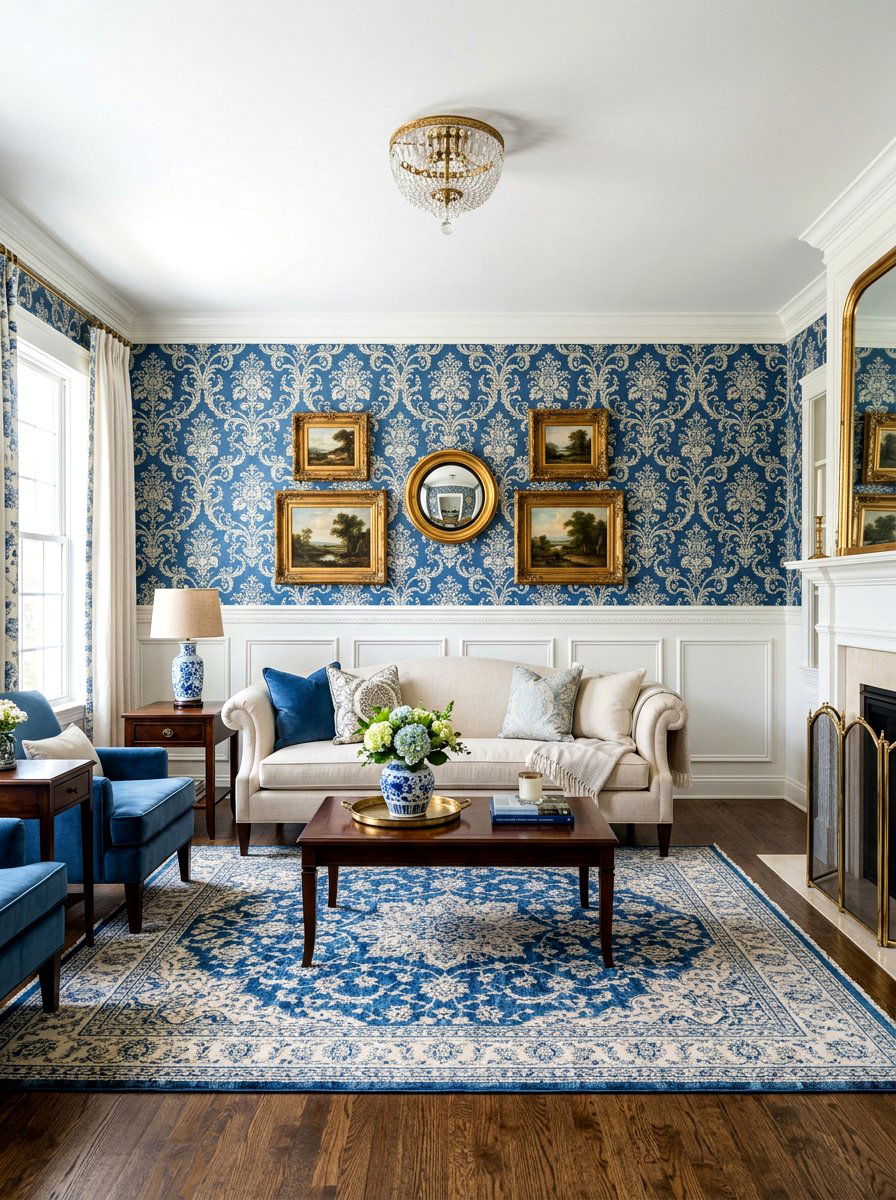 Traditional Living Room Wallpaper Accents - 30 layered traditional living room ideas