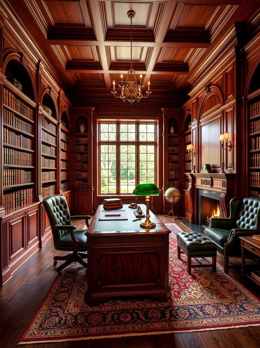 Traditional Mahogany Library Study - 30 paneled library ideas