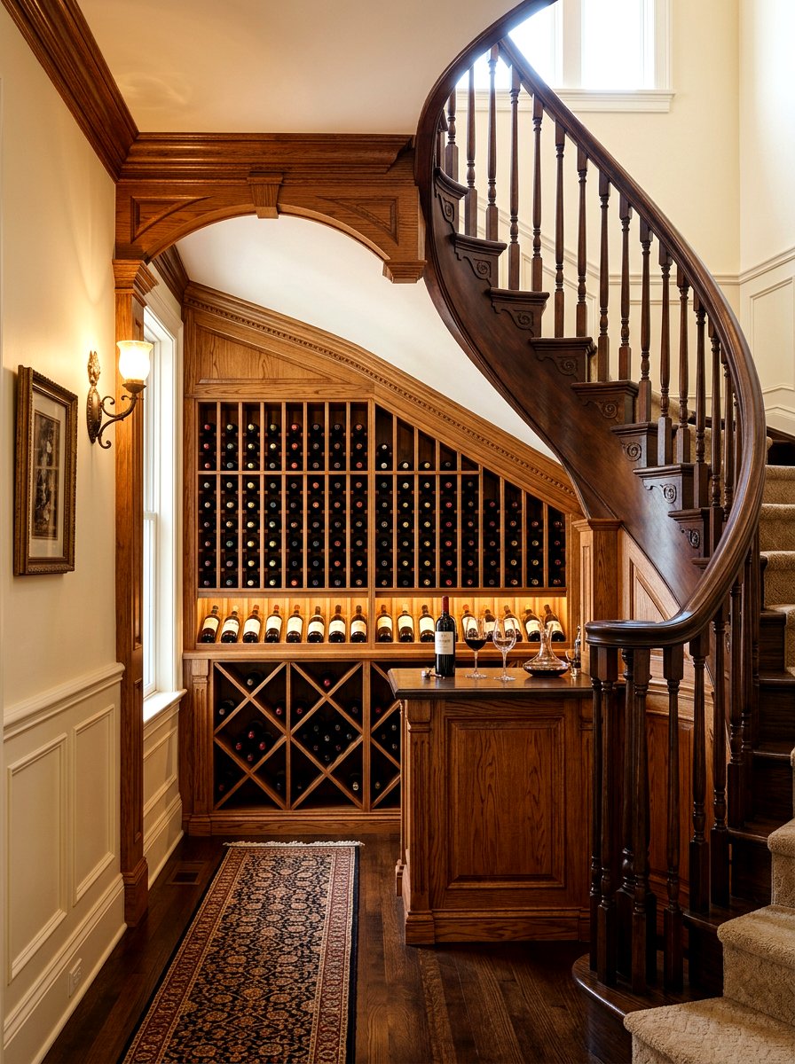 Traditional Oak Wine Nook - 30 under stairs wine nook ideas