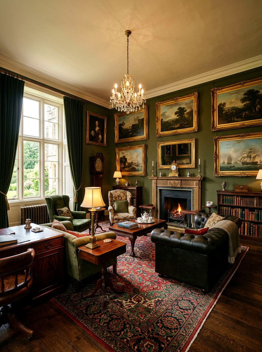 Traditional Olive English Parlor - 30 deep olive lounge ideas