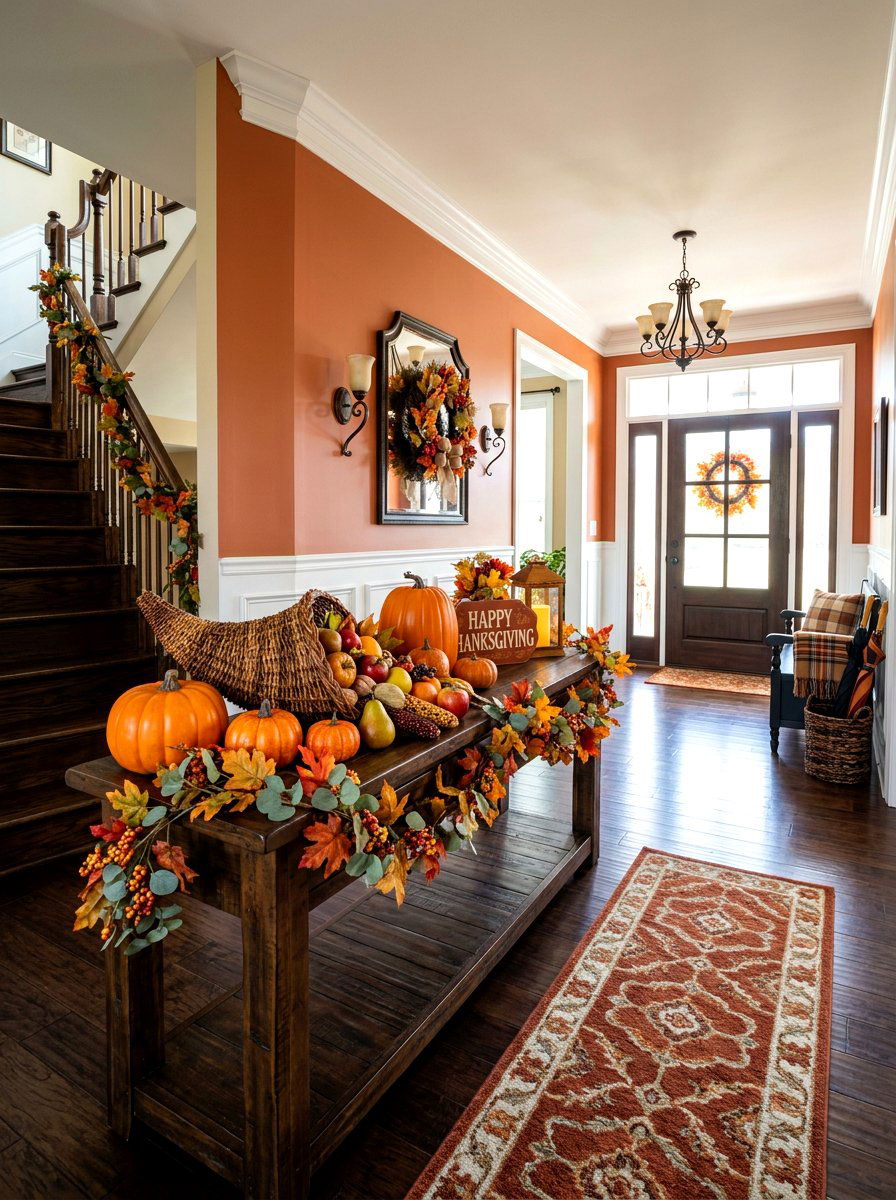 Traditional Orange Thanksgiving Foyer - 30 Thanksgiving entry table ideas