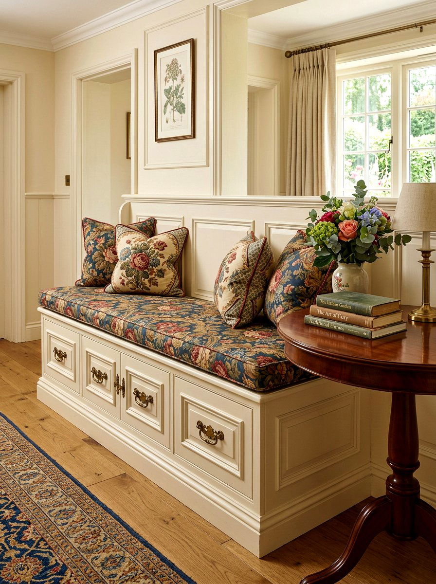 Traditional Paneled Storage Bench - 30 kitchen banquette storage ideas