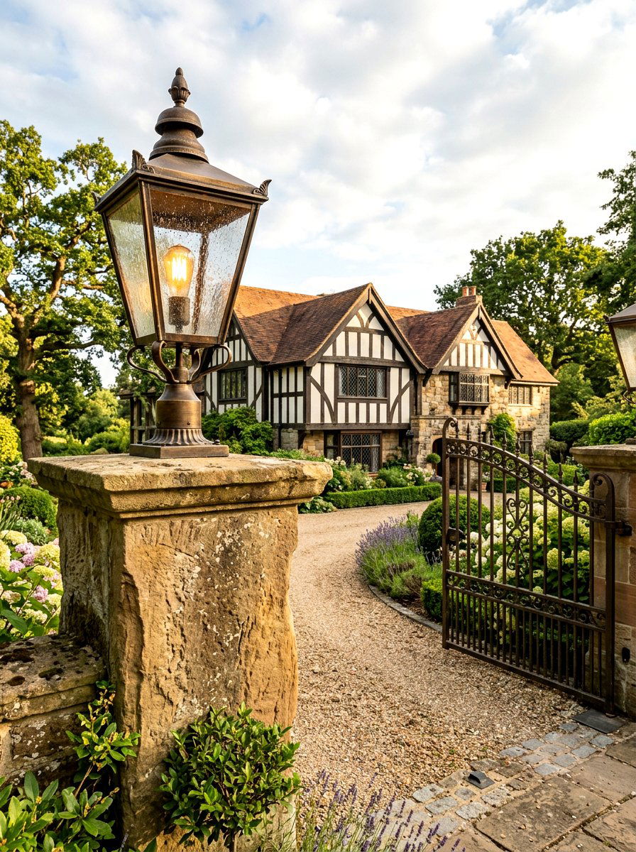 Traditional Pier Light For Stone Columns - 30 Tudor exterior lighting ideas