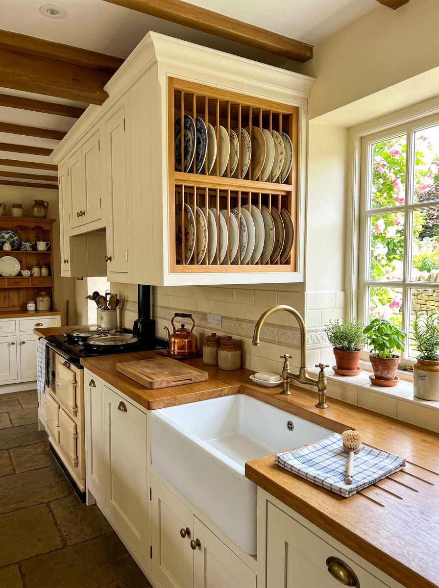 Traditional Plate Rack - 30 English country kitchen shelf ideas