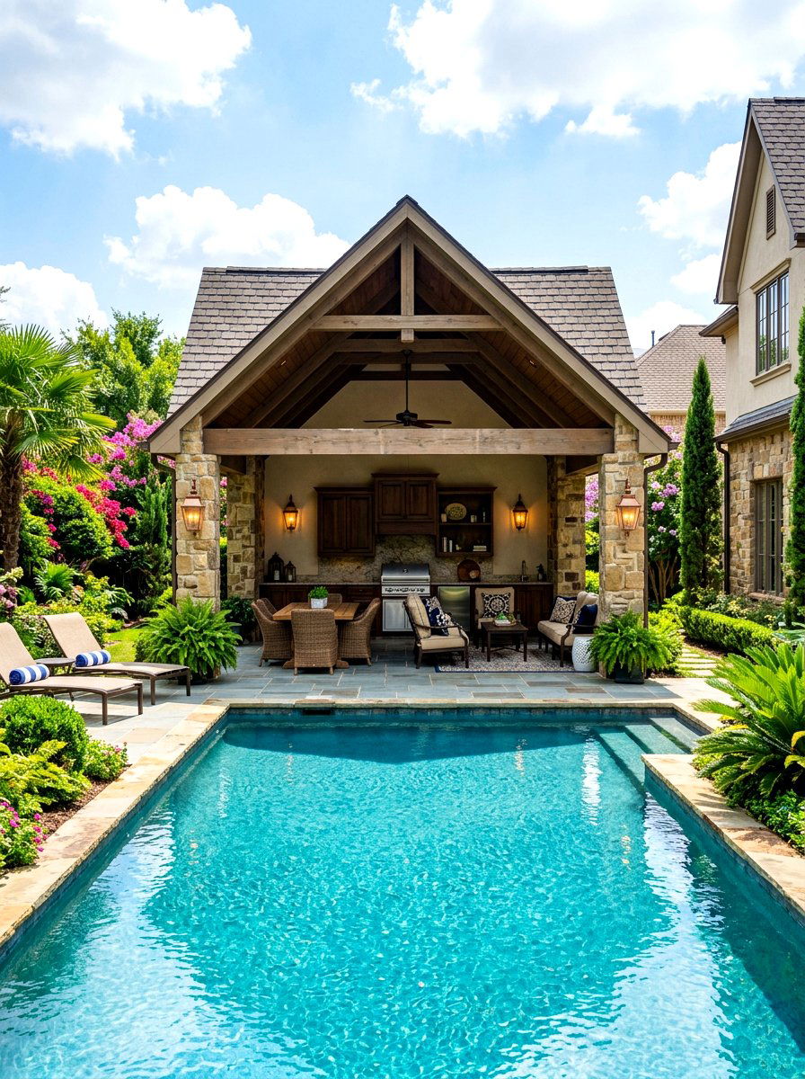 Traditional Poolside Cabana - 30 cabana lounge ideas