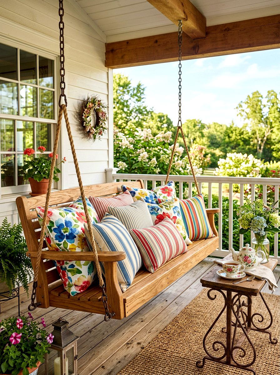 Traditional Porch Swing With Pillows - 30 porch daybed swing ideas