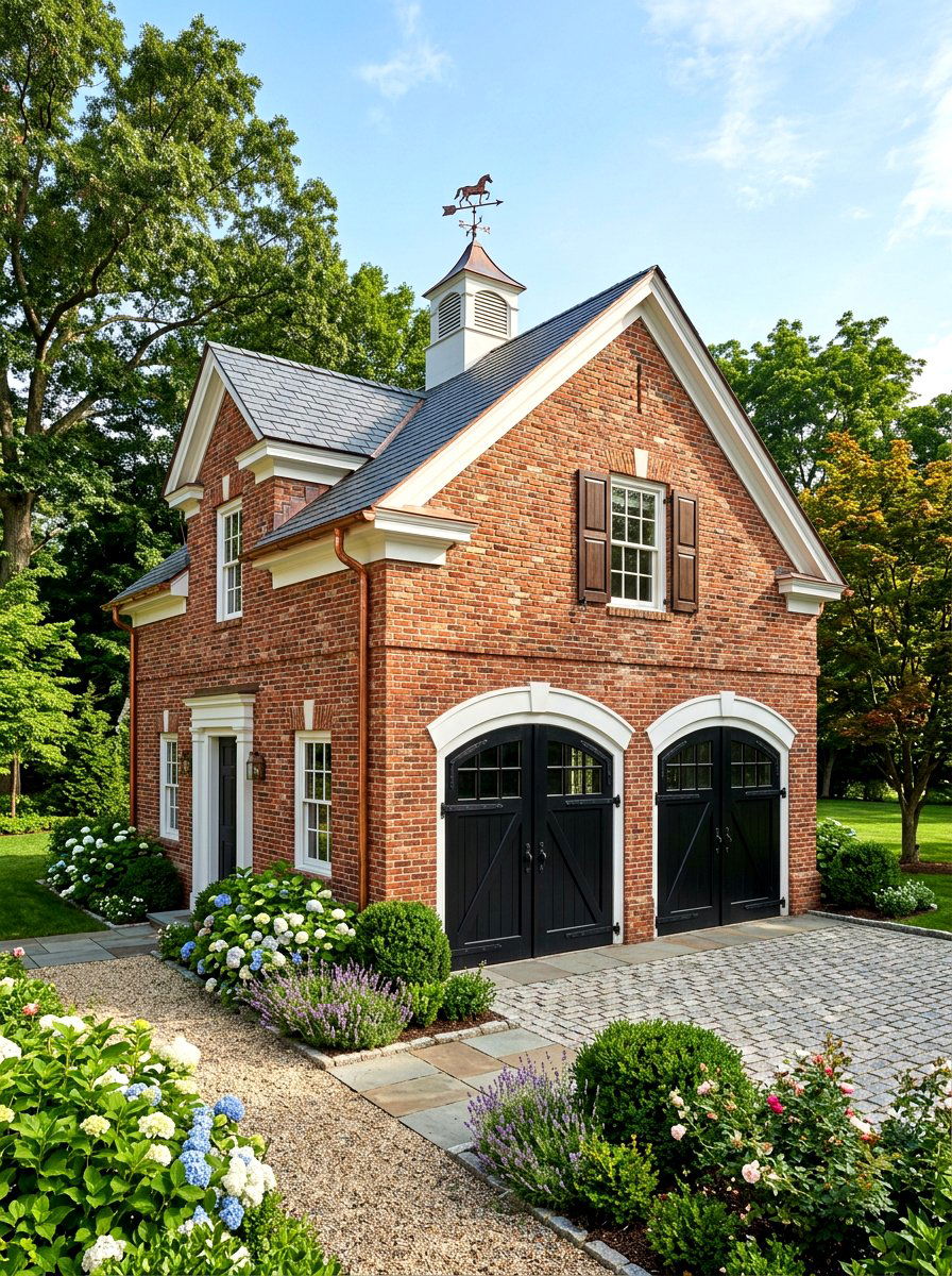 Traditional Red Brick Carriage House - 30 carriage house exterior ideas aesthetic