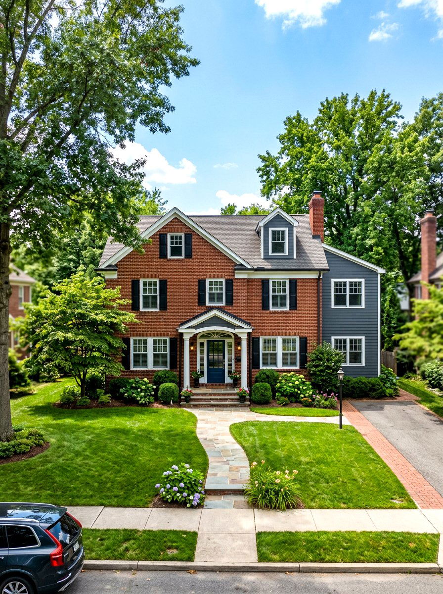 Traditional Red Brick With Gray Siding Accents - 30 mixed siding exterior ideas