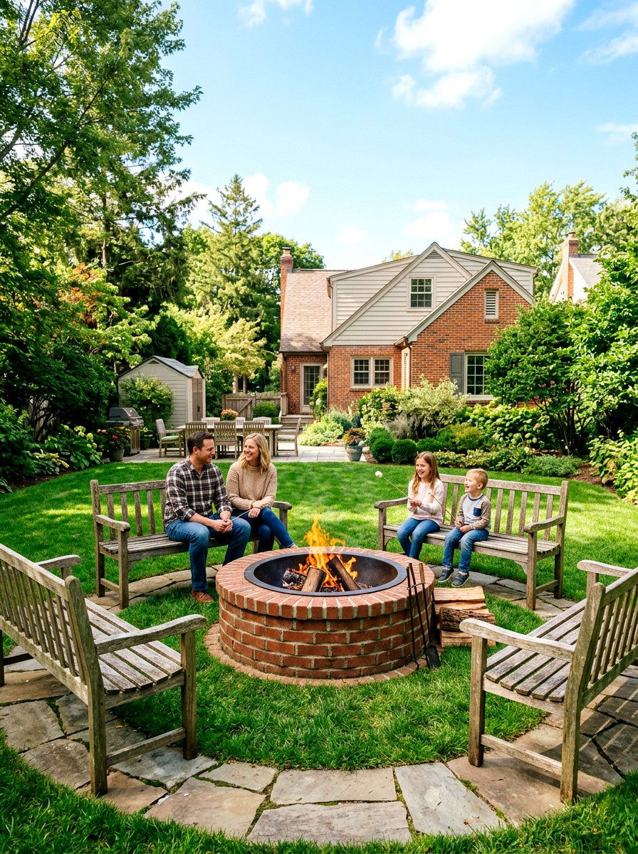 Traditional Round Brick Fire Pit - 30 fire lounge backyard ideas