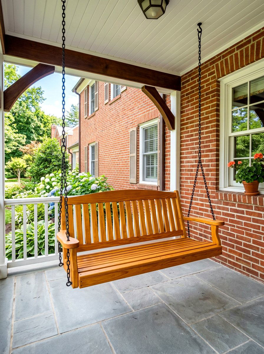 Traditional Slatted Porch Swing - 30 farmhouse porch swing ideas