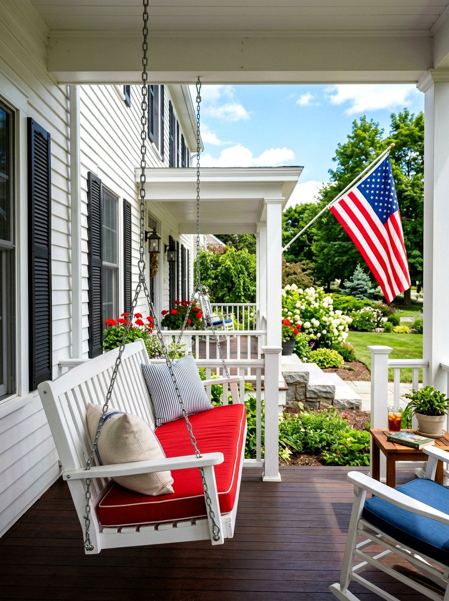 Traditional Slatted Wood Swing - 30 porch daybed swing ideas