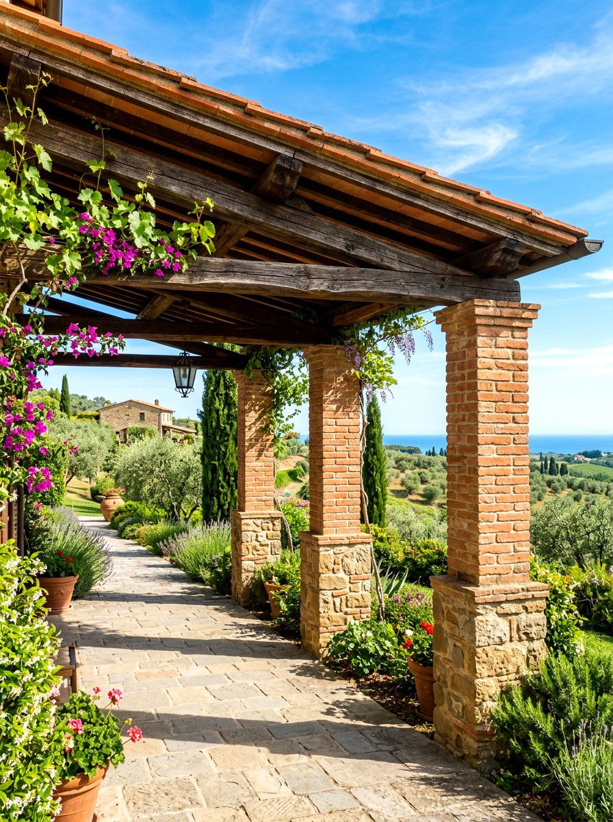 Traditional Stone Pillar Pergola - 30 cozy pergola ideas