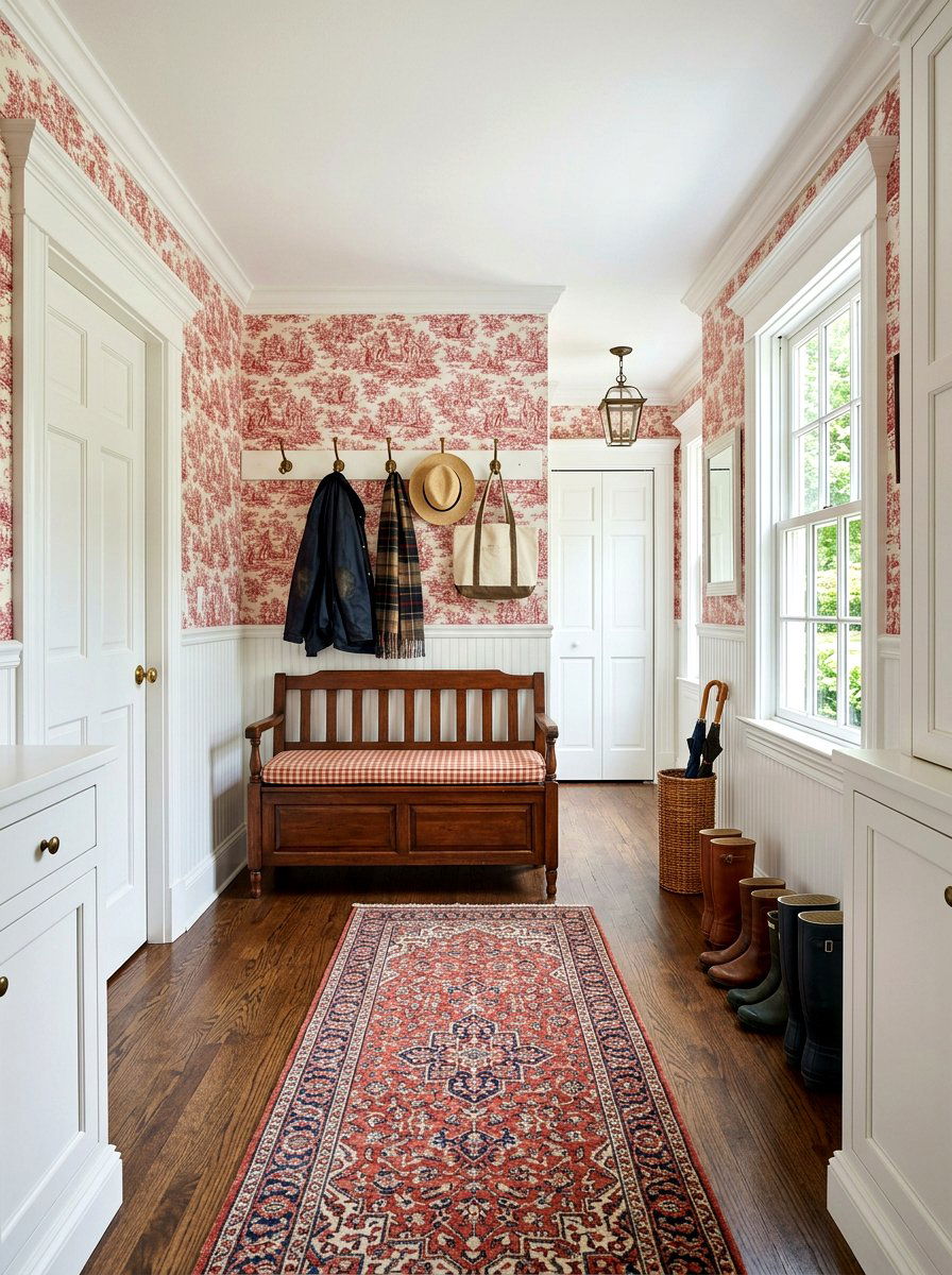 Traditional Toile Mudroom Wallpaper - 30 mudroom wallpaper ideas