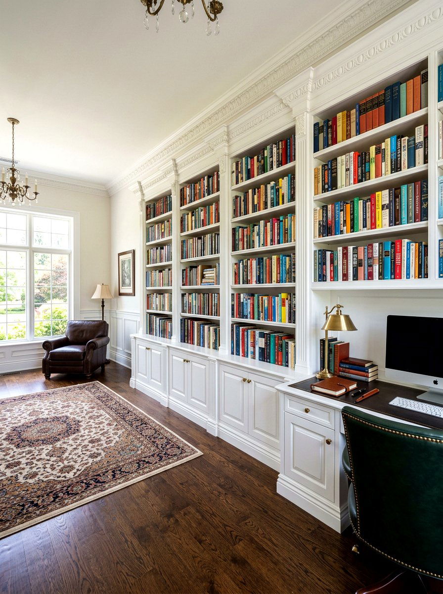 Traditional White Office Bookcase - 30 white office built in ideas