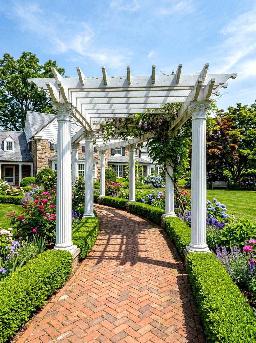 Traditional White Pergola - 30 white pergola ideas