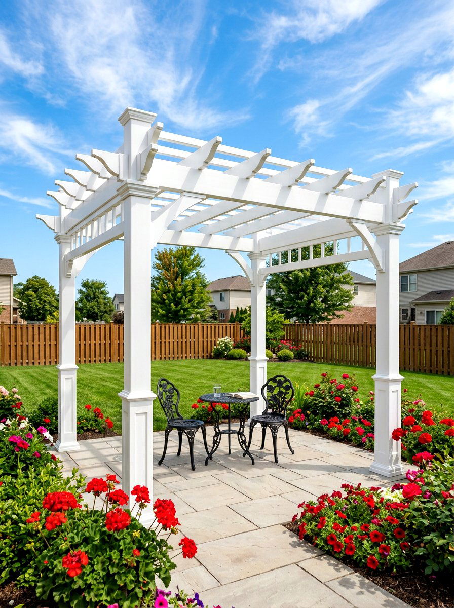 Traditional White Vinyl Pergola - 30 freestanding pergola ideas