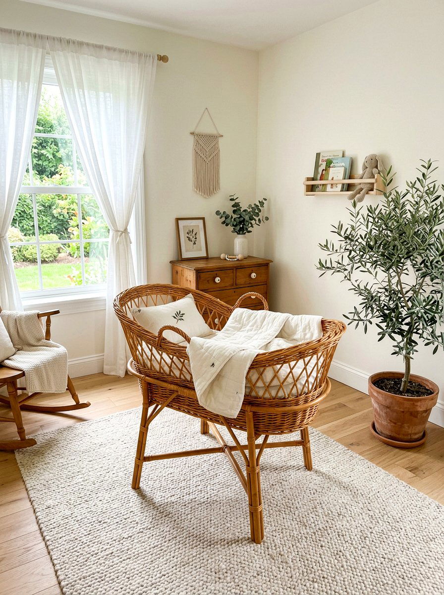 Traditional Wicker Bassinet - 30 soft heirloom nursery ideas