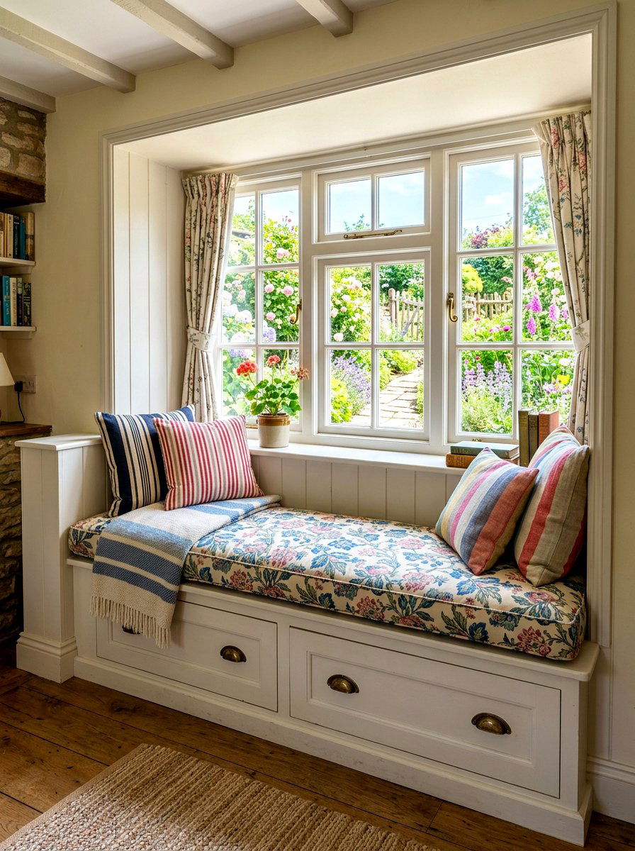 Traditional Window Seat Nook - 30 English cottage living room ideas