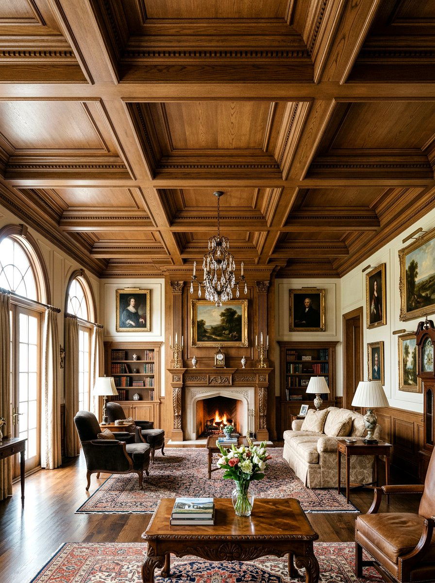Traditional Wood Coffered Ceiling Living Room - 30 coffered ceiling living room ideas
