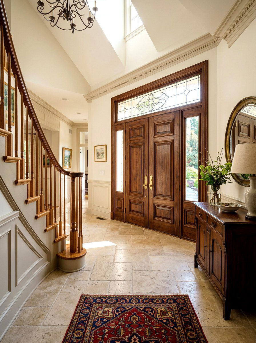 Traditional Wood Double Doors - 30 Nancy Meyers entryway ideas