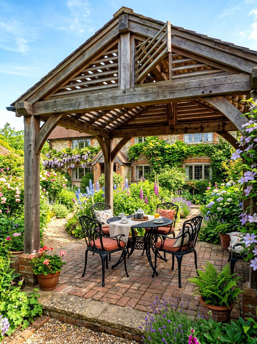 Traditional Wood Framed Louvered Roof - 30 louvered pergola patio ideas